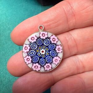 Source Unknown Pink and Blue Floral Pendant‎ Necklace